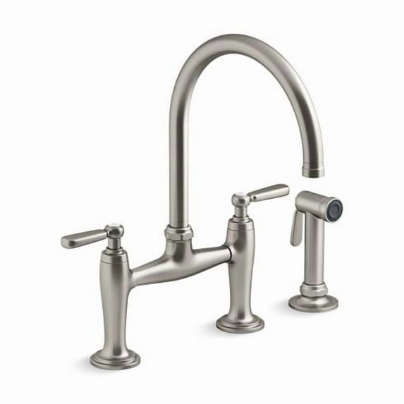 Kohler Edalyn by Studio McGee Two-Hole Bridge Kitchen Sink Faucet with Side Sprayer - Vibrant Stainless