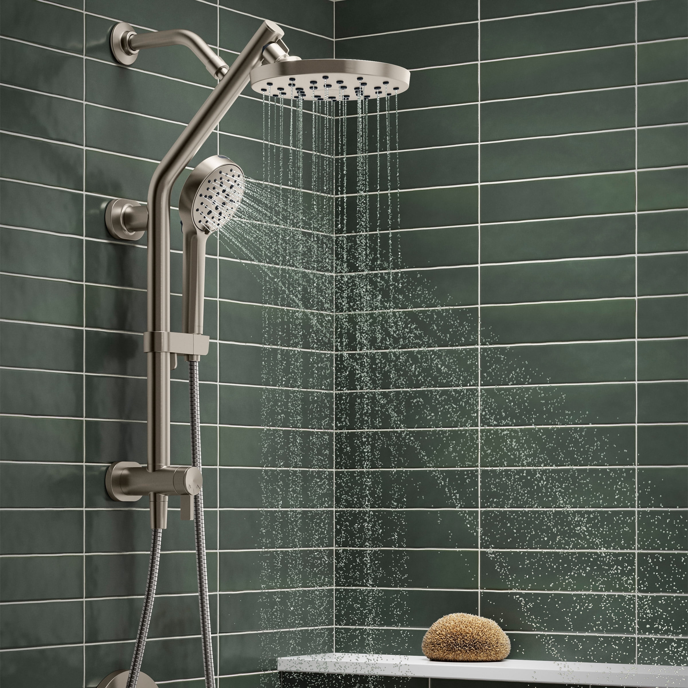 Kohler HydroRail 3-in-1 Multifunction Shower System, Brushed Nickel, with Handshower, Slidebar, 60" Hose, 5 Spray Functions, 1.75 GPM