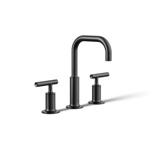 KOHLER 14406-4-BL Purist® Widespread Bathroom Sink Faucet with Low Lever Handles and Low Gooseneck Spout, Matte Black