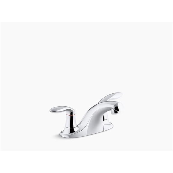 KOHLER K-15240-4NDRA Coralais Two-handle centerset bathroom sink faucet with 0.5 gpm vandal-resistant aerator and red/blue indicator, less drain in Polished Chrome