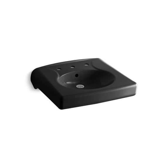 Kohler 1997-8-7 Wall-Mount or Concealed Carrier Arm Mount Commercial Bathroom Sink with Widespread Faucet Holes & 8 CC - Black