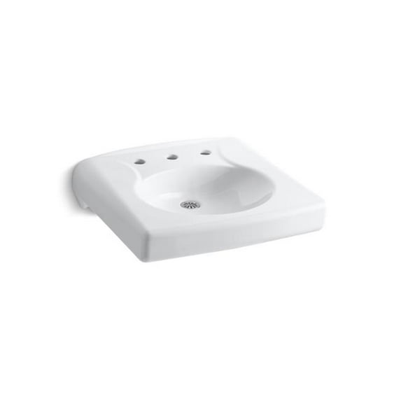 Kohler 1997-8N-0 Wall-Mount Concealed Carrier Arm Mount Commercial Bathroom Sink with Widespread Faucet Holes & 8 CC - White