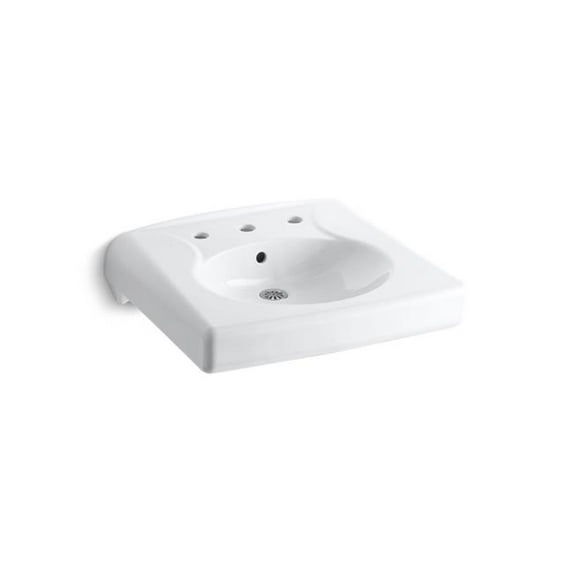 Kohler 1997-SS8-0 Wall-Mount Concealed Carrier Arm Mount Commercial Bathroom Sink with Widespread Faucet protective Holes Finish & 8 CC - White