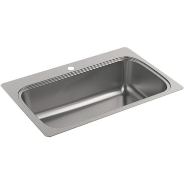 kohler k-20060-1-na verse 33" x 22" drop bowl kitchen sink with single faucet hole stainless steel, 36.00 25.38 10.94