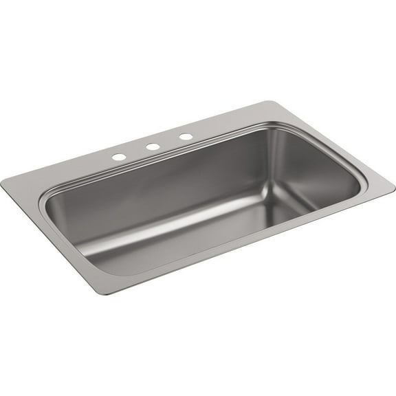 Kohler K-20060-3-NA 33 x 22 x 9.312 in. Verse Top-Mount Single-Bowl Kitchen Sink with 3 Faucet Hole