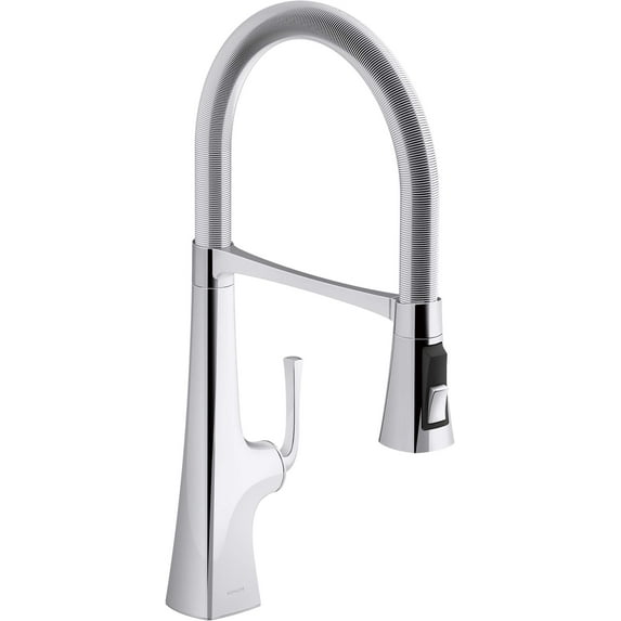 Kohler 22061-CP Graze Semi-pro, 3 Function Commercial Kitchen Faucet with Pull Down Sprayer, Standard, Polished Chrome