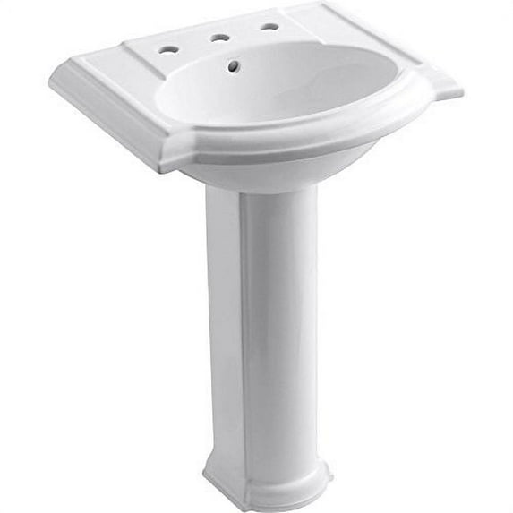 Kohler K-2286-8-0 24 in. Devonshire Pedestal Bathroom Sink with 8 in. Widespread Faucet Hole - White