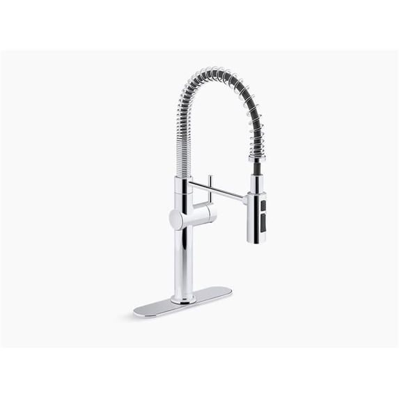 KOHLER 22973-CP Crue High-Arc Kitchen Faucet with Pull Down Spring Spout, Professional Pre-Rinse Kitchen Faucet, Commercial Faucet, Polished Chrome