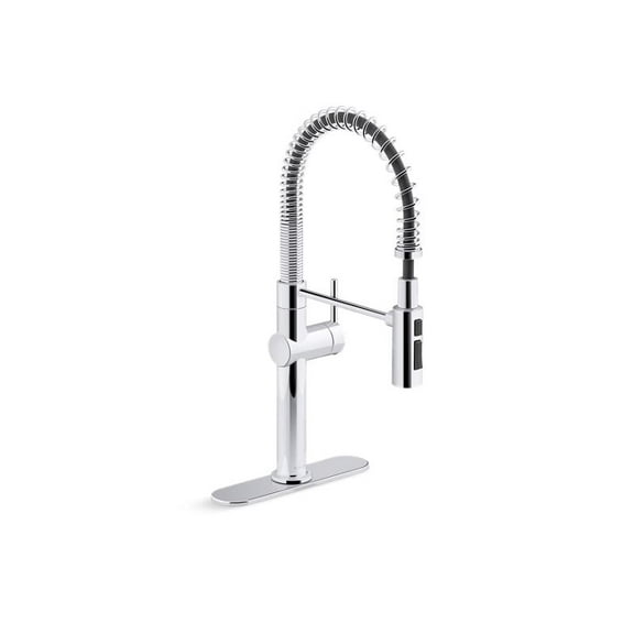 KOHLER 22973-CP Crue High-Arc Kitchen Faucet with Pull Down Spring Spout, Professional Pre-Rinse Kitchen Faucet, Commercial Faucet, Polished Chrome