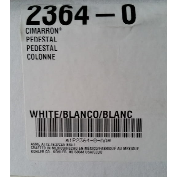 Kohler 2364-0 Cimarron Bathroom Pedestal in White