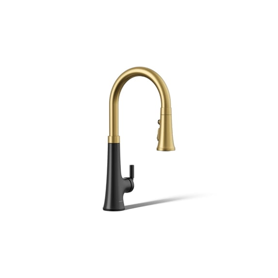 Kohler 23766-WB-BMB Tone Voice-Activated Sink, Touchless Kitchen Faucet with Pull Down Sprayer, Matte Black with Moderne Brass