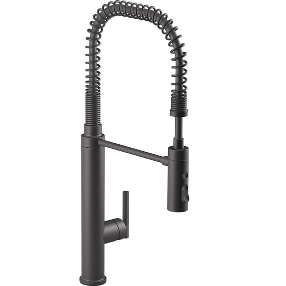 KOHLER 24982-BL Purist Commercial Style Pre-Rinse Kitchen Faucet with 3-Function Sprayhead, Kitchen Sink Faucet with Pull Down Sprayer, Matte Black