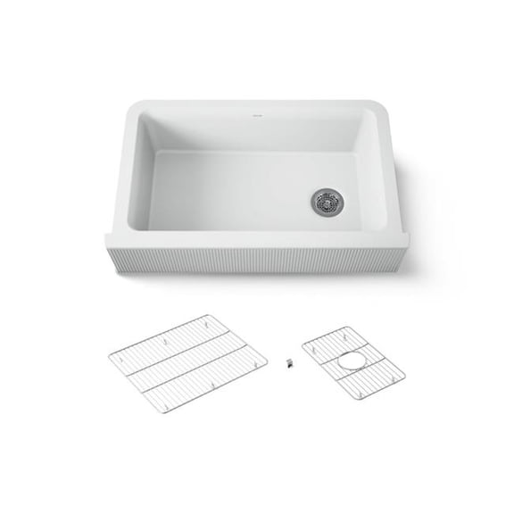 Kohler 25788-CM6 36 in. Undermount Single Bowl Farmhouse Kitchen Sink with Fluted Design - Matte White