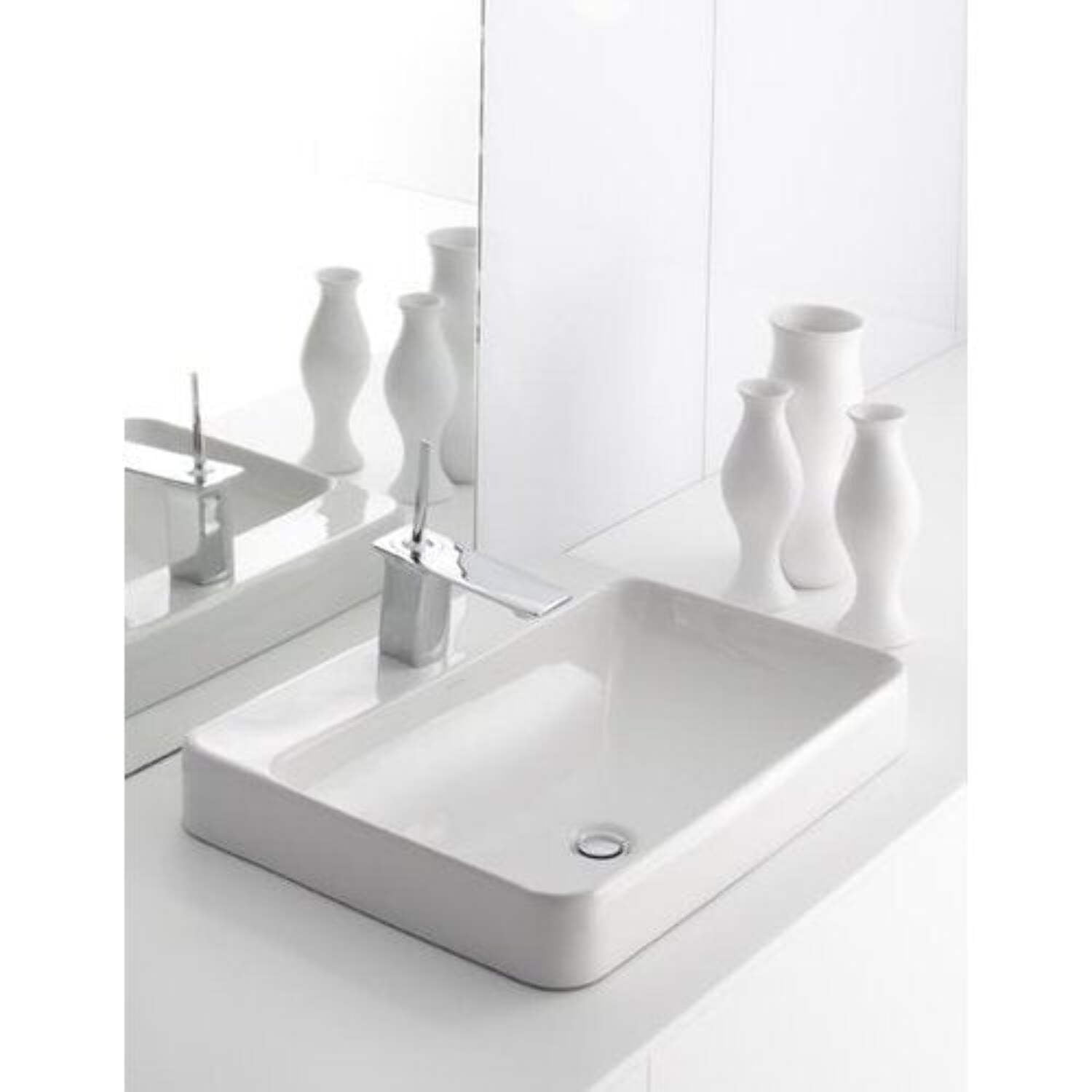 Sleek Minimalist White Ceramic Rectangular Vessel Sink