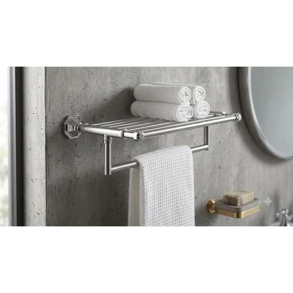 Kohler K-27085-CP Occasion 24" Wall Mounted Hotelier Towel Shelf with Lower Towel Bar, Polished Chrome