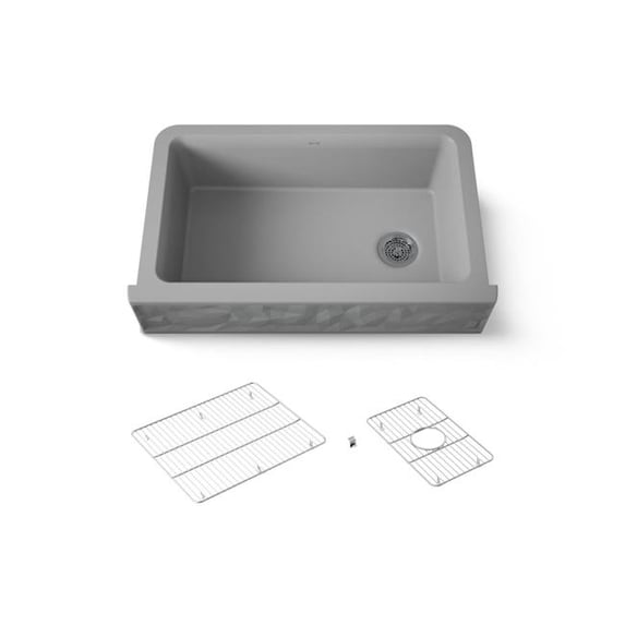 Kohler 29825-CM4 36 in. Undermount Single Bowl Farmhouse Kitchen Sink with Faceted Design - Matte Gray