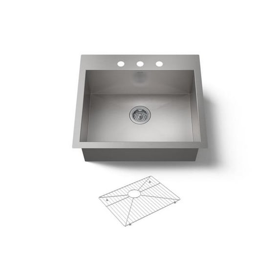 Kohler 3822-3-NA 25 in. Top Undermount Single Bowl Kitchen Sink - Stainless Steel