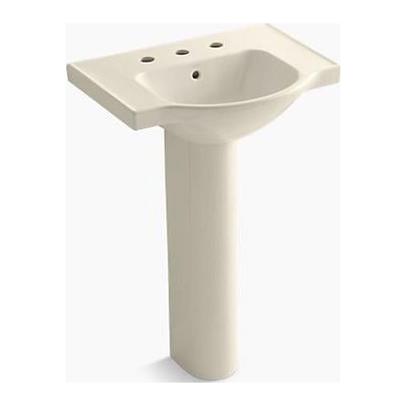Kohler K-5266-8-47 24 in. Veer Pedestal Bathroom Sink with 8 in. Widespread Faucet Hole - Almond