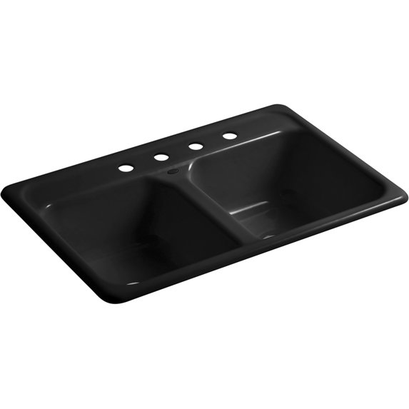 Kohler K-5817-4 Delafield 33" Double Basin Top-Mount Enameled Cast-Iron Kitchen Sink -