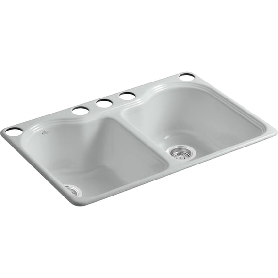Kohler K-5818-5U-95 33 x 22 x 9.625 in. Hartland Undermount Double-Equal Kitchen Sink with 5 Faucet Hole - Ice Grey