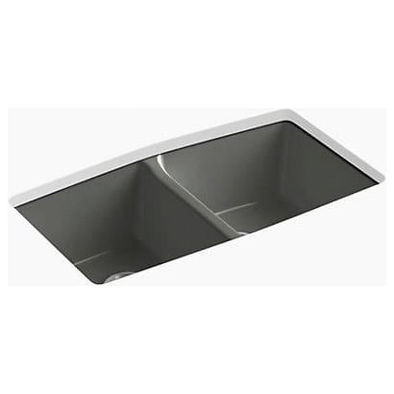 Kohler K-5846-5U-58 33 x 22 x 9.625 in. Brookfield Undermount Double-Equal Kitchen Sink - Thunder Grey