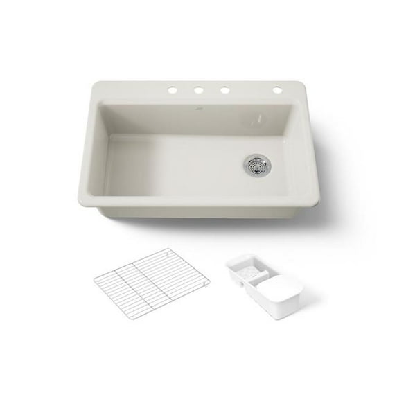 Kohler 5871-4A2-96 33 in. Top Mount Single Bowl Workstation Kitchen Sink - Biscuit