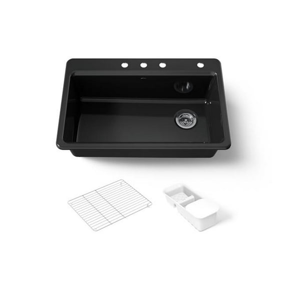 Kohler 5871-4A2-7 33 in. Top Mount Single Bowl Workstation Kitchen Sink - Black