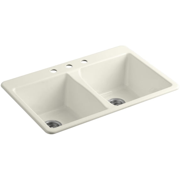 Kohler K-5873-3 Deerfield 33" Double Basin Top-Mount Enameled Cast-Iron Kitchen Sink - Off