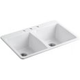 thumbnail image 1 of Kohler K-5873-3 Deerfield 33" Double Basin Top-Mount Enameled Cast-Iron Kitchen Sink -, 1 of 6