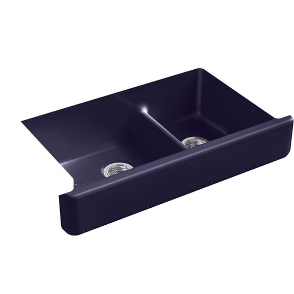 Kohler K-6426 Whitehaven 35-1/2" Undermount Double Basin Cast Iron Kitchen Sink - Blue