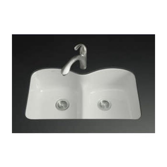 Kohler K-6626-6U Langlade 33" Double Basin Under-Mount Enameled Cast-Iron Kitchen Sink -