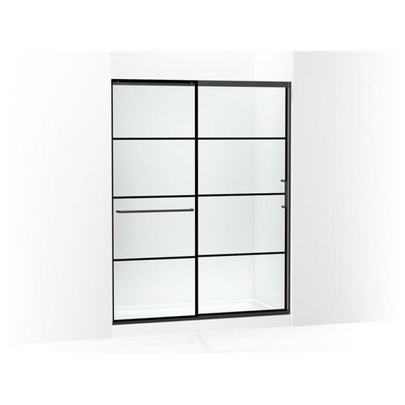 Kohler 707615-8G79-BL 75.5 x 59.62 in. Elate Sliding Shower Door with 0.31 in. Thick Heavy Crystal Clear Glass & Rectangular Grille Pattern - Matte Black