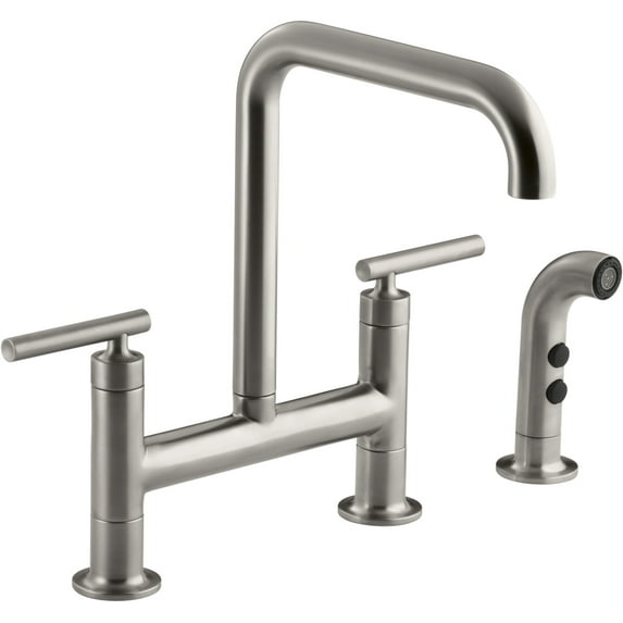 Kohler K-7548-4 Purist 1.5 GPM Widespread Bridge Kitchen Faucet - Vibrant Stainless