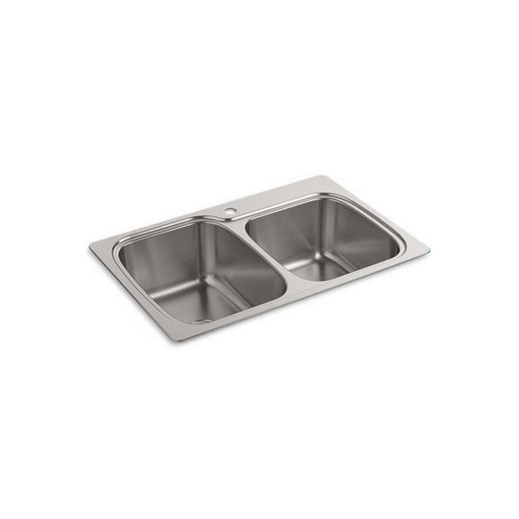 Kohler K-75791-1-NA Verse 33" x 22" x 9" Double-Bowl Kitchen Sink with Single Faucet Hole