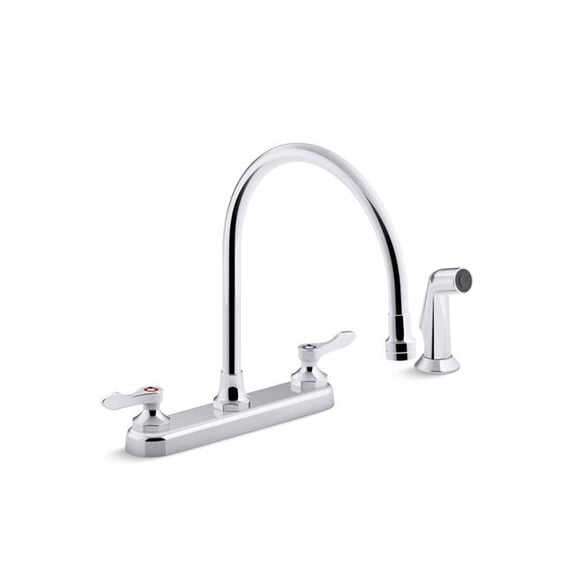 Kohler 810T71-4AFA-CP 9.312 in. 1.8 GPM Triton Bowe Kitchen Sink Faucet with Gooseneck Matching Spout Finish Aerated Sidespray Flow & Wristblade Handles - Polished Chrome