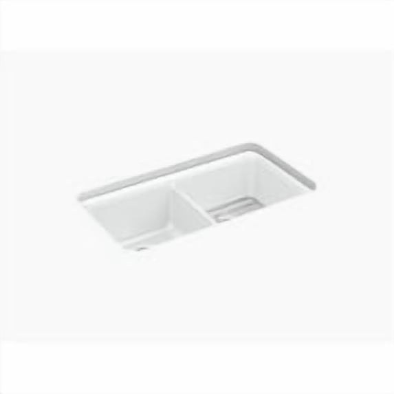 Kohler K-8199-CM6 33.5 x 18.312 x 10.125 in. Cairn Neoroc Undermount Double-Equal Kitchen Sink with Rack - Matte White