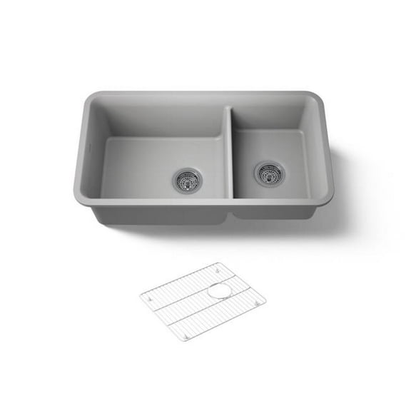 Kohler 8204-CM4 33.5 in. Undermount Double Bowl Kitchen Sink - Matte Gray