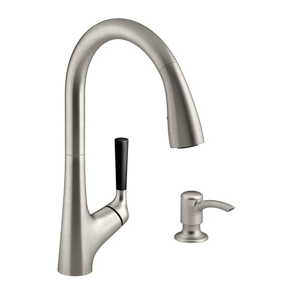 Kohler K-R562-SD-VS Malleco Pull-down Kitchen Sink Faucet with Soap/Lotion Dispenser, Vibrant Stainless