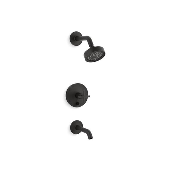 Kohler T14420-3-BL Rite-Temp Bath & Shower Trim Kit with Push-Button Diverter & Cross Handle, 2.5 GPM - Matte Black