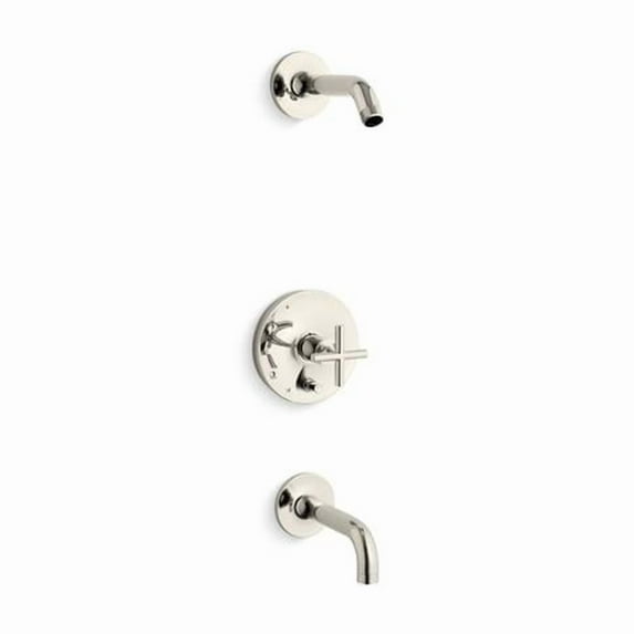 Kohler T14421-3L-SN 90 deg Spout Rite-Temp Bath & Shower Trim Kit with Push-Button Diverter & Cross Handle - Vibrant Polished Nickel