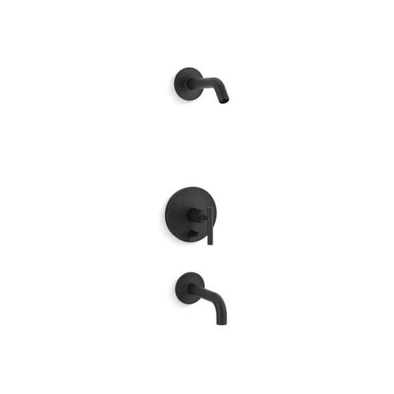 Kohler T14421-4L-BL 90 deg Spout Rite-Temp Bath & Shower Trim Kit with Push-Button Diverter & Cross Handle - Matte Black