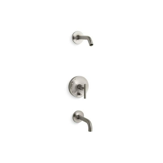 Kohler T14421-4L-BN 90 deg Spout Rite-Temp Bath & Shower Trim Kit with Push-Button Diverter & Cross Handle - Vibrant Brushed Nickel