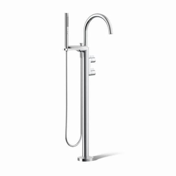 Kohler T77984-4-CP 1.75 GPM Floor Mount Bath Filler Trim with Lever Handles & Hand Shower - Polished Chrome