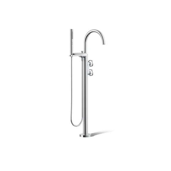 Kohler T77984-9-CP 1.75 GPM Floor Mount Bath Filler Trim with Industrial Handles & Hand Shower - Polished Chrome