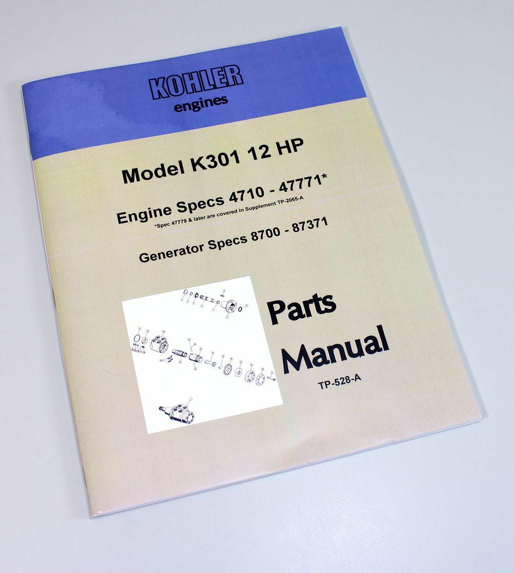 Kohler K301 12Hp Engine Generator Parts Catalog Manual Exploded Views