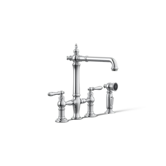 Kohler 76519-4-CP K-76519-4-CP Artifacts Deck-Mount Bridge Kitchen Sink Faucet with Lever Handles and sidespray Polished Chrome