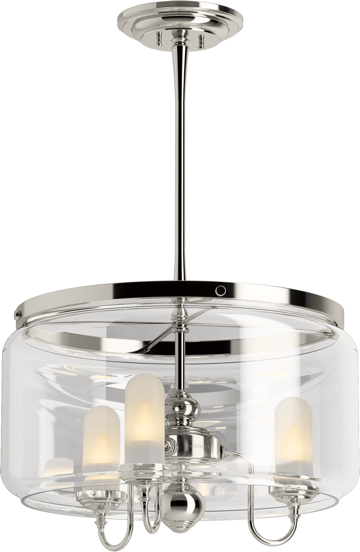 Polished Nickel Drum Chandelier with Frosted and Clear Glass Shades