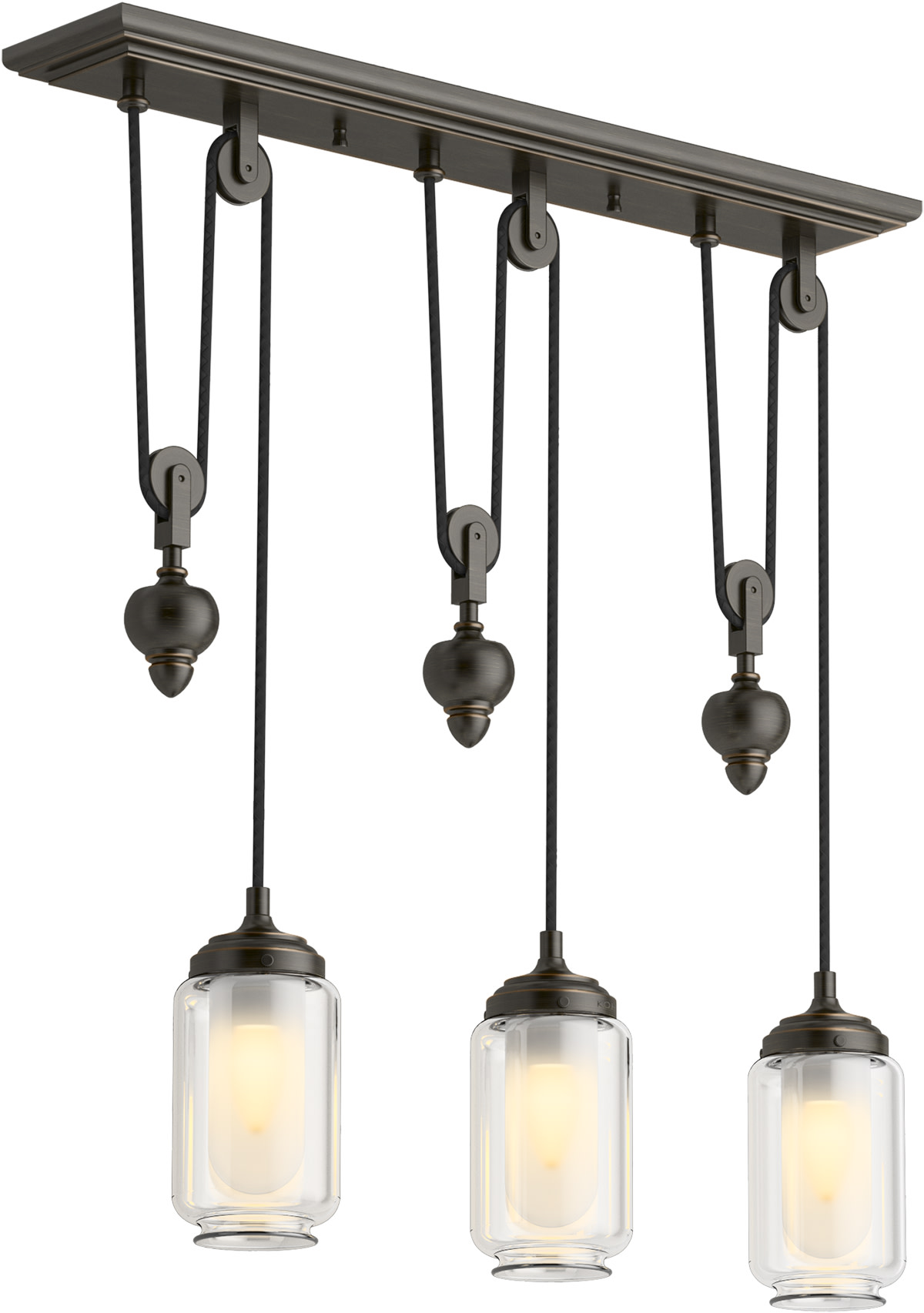 Kohler Lighting 22659-Ch03 Artifacts 27" Wide 3 Light Adjustable Pulley Linear Chandelier