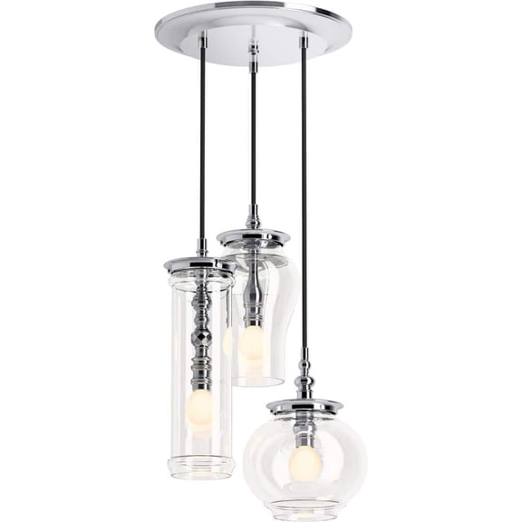 Kohler Lighting 23341-Pe03 Damask 13" Tall 3 Light Clear Glass Pendant Cloud