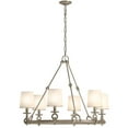 thumbnail image 1 of KOHLER Terret Six-Light Chandelier, English Country Style, Brushed Nickel, White Shades, 6ft Chain, 1 of 3